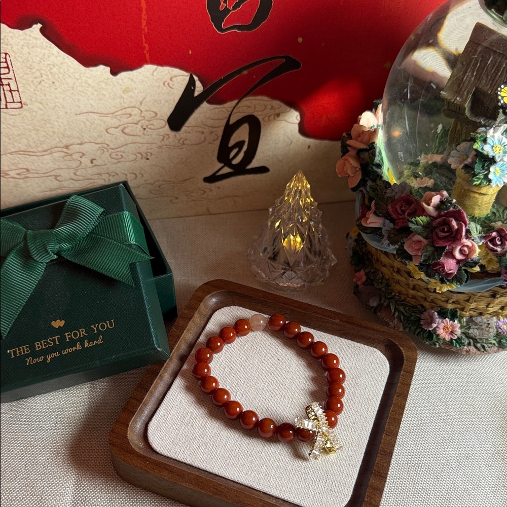 ✨ One-of-a-Kind Brand New Red Agate & Crystal Bracelet